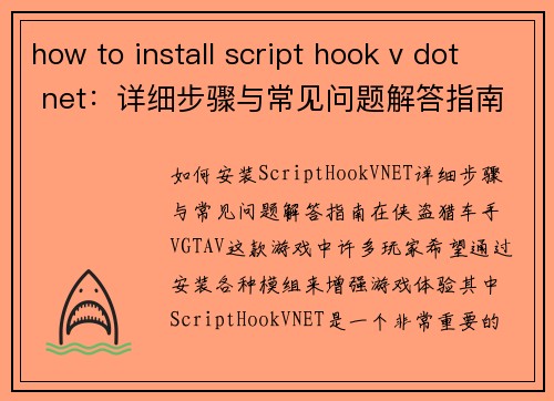 how to install script hook v dot net：详细步骤与常见问题解答指南