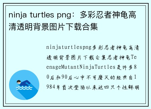 ninja turtles png：多彩忍者神龟高清透明背景图片下载合集